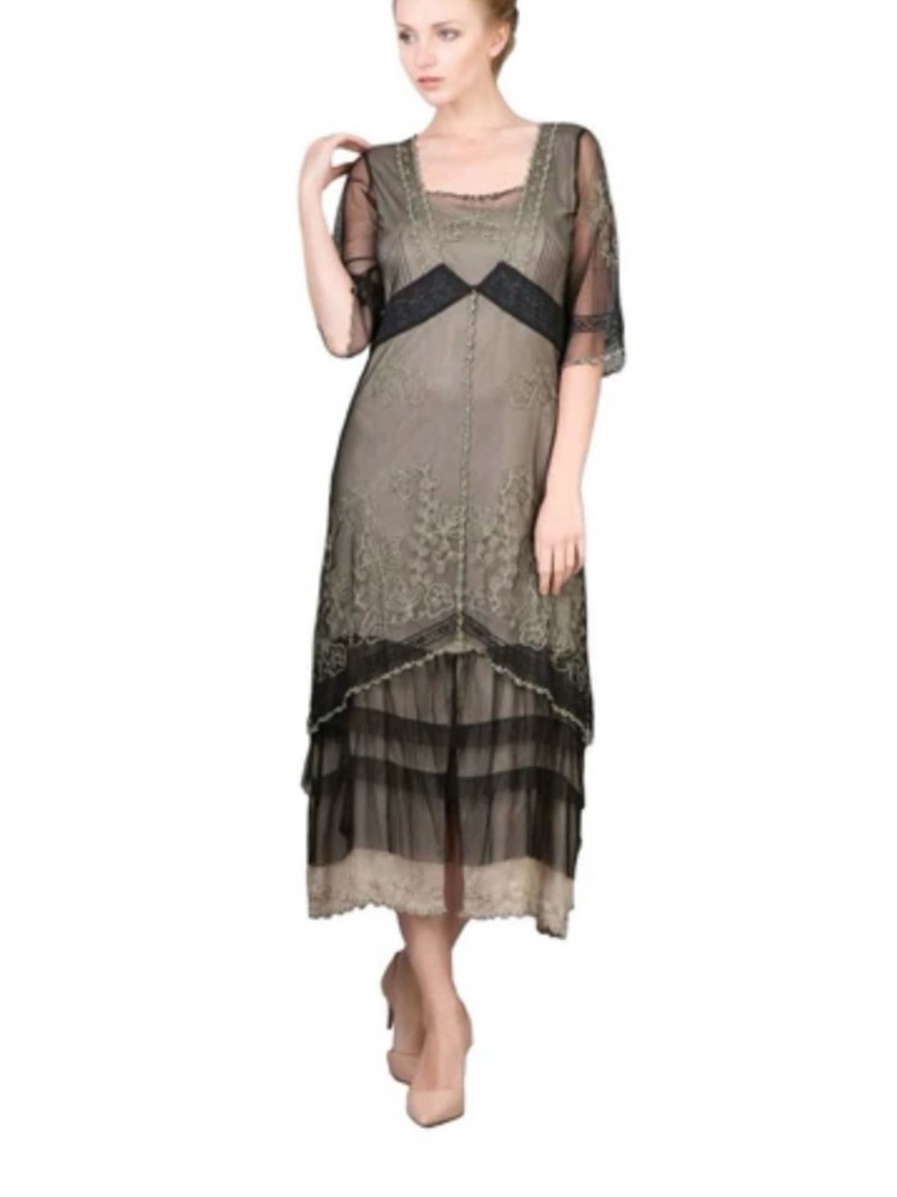 HOPELESS ROMANTIC VICTORIAN INSPIRED LACE EMBROIDERED MIDI DRESS AND SLIP SZ 1X
